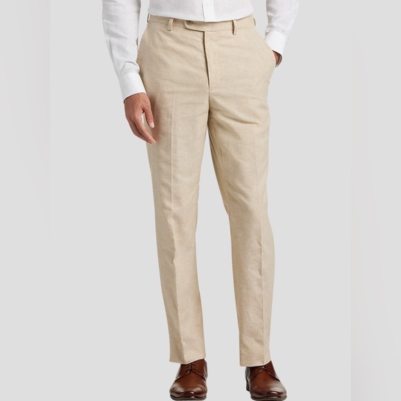 Stafford Other - Stafford Linen Blend Pants Dress Mens Tan Slim Fit Straight Flat Front 40X32